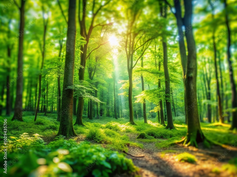 Lush Green Forest Landscape in Summer - Tilt-Shift Photography for Vibrant Nature Scenes Lush Green Forest Landscape in Summer - Tilt-Shift Photography for Vibrant Nature Scenes