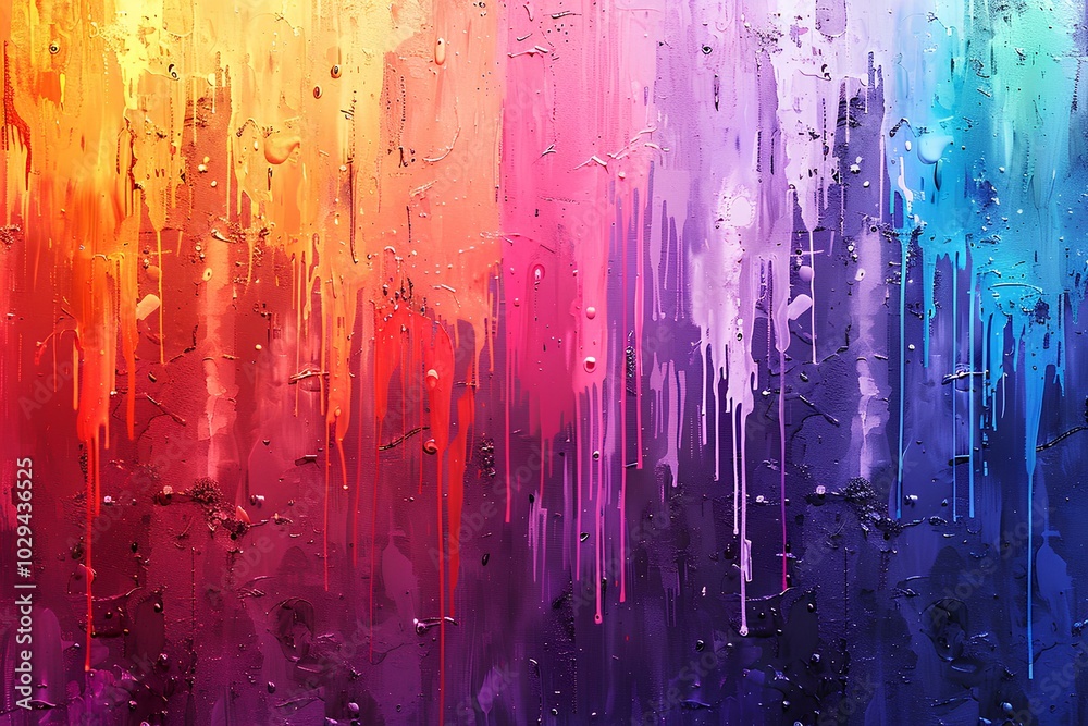A close up of a colorful painting on a wall A close up of a colorful painting on a wall