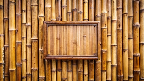 rustic wooden signboard framed by bamboo background