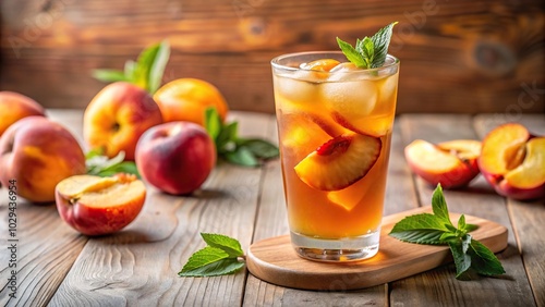 Peach iced tea in a peach shaped glass