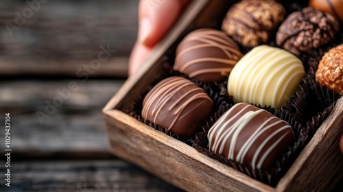 Chocolate taster evaluating the quality and flavor of gourmet chocolates, showcasing a refined palate and knowledge of confectionery photo