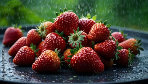 Plakat w ramie Strawberries in the rain