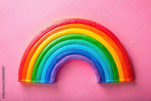 Rainbow painting on pink background with colorful rainbow colors below