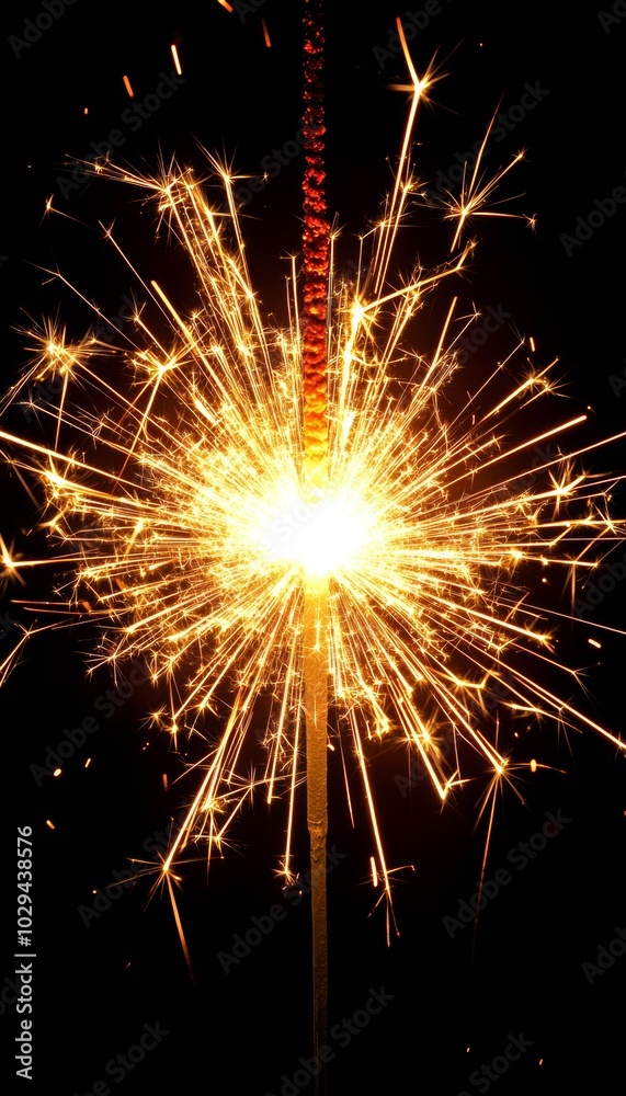 A single sparkler burns brightly against a dark background, creating a dazzling display of light. A single sparkler burns brightly against a dark background, creating a dazzling display of light.
