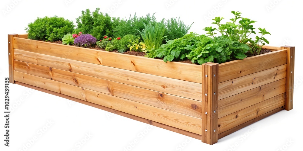 Raised garden bed made of cedar wood on white background Extreme Close-Up Raised garden bed made of cedar wood on white background Extreme Close-Up