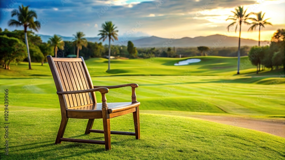Fototapeta premium Relaxing chair by the golf course at a resort hotel