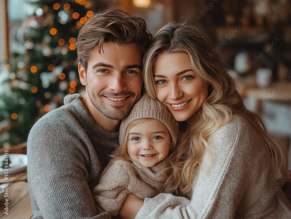 Family Christmas Hug in a Cozy Home Family Christmas Hug in a Cozy Home