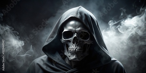 Grim Reaper Skull Night Photography - Black and White Silhouette Vector Illustration photo