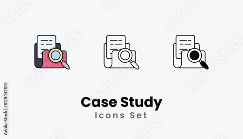 Case Study Icons thin line and glyph vector icon stock illustration