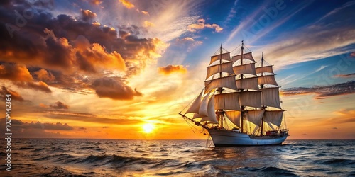 Sailboat at sunset on the open ocean