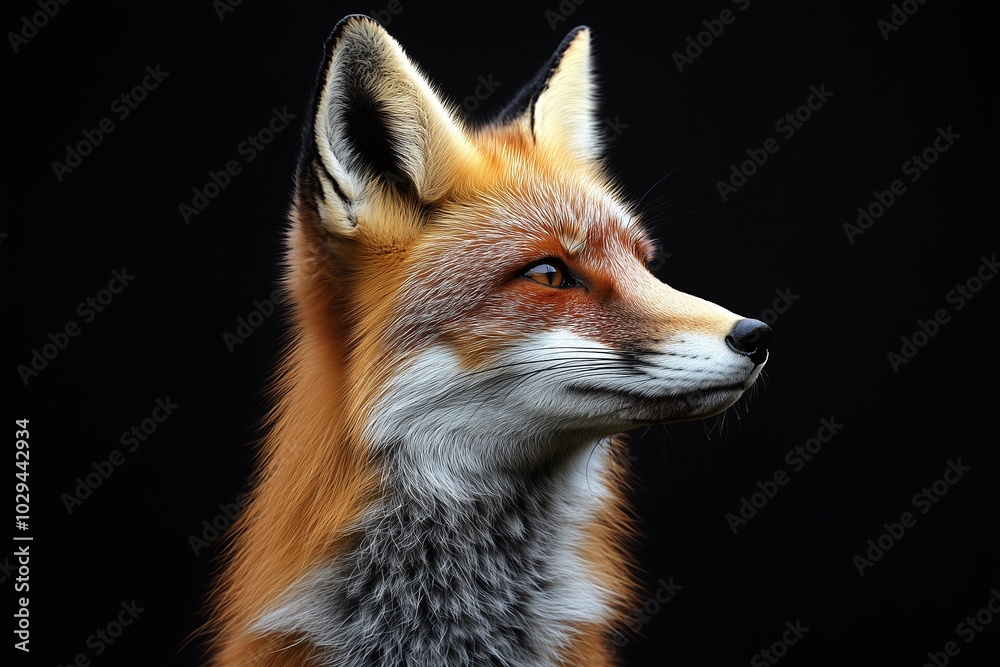 Obraz premium Elegant Red Fox Portrait on Black Background