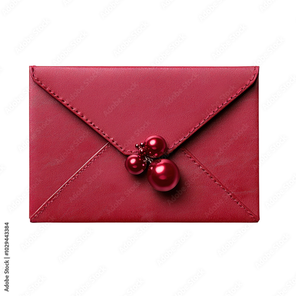 Fototapeta premium Elegant red envelope with decorative ornaments, white isolate background