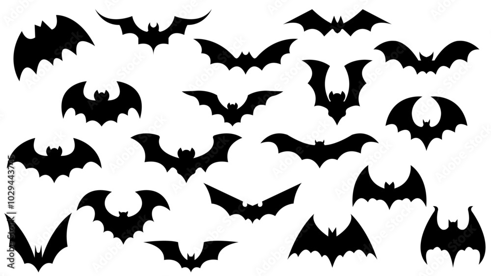 Fototapeta premium set of halloween bats in black and white color