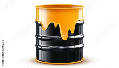 An oil barrel icon, energy industry concept, vector art, black and yellow colors, isolated on white background photo