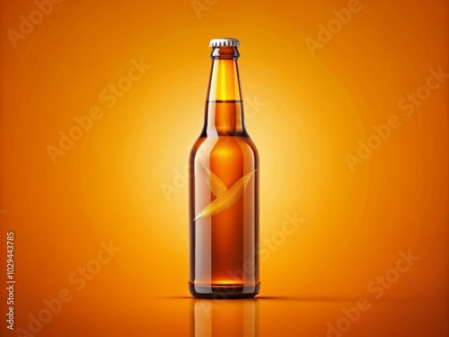 Stylish Beer Bottle Illustration for Branding on Vibrant Orange Background - Perfect for Marketing, Logo Design, and Creative Projects