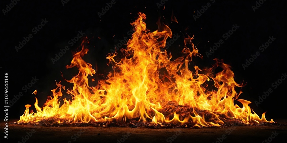 Obraz premium Realistic fire flames blazing in the night illuminating the darkness