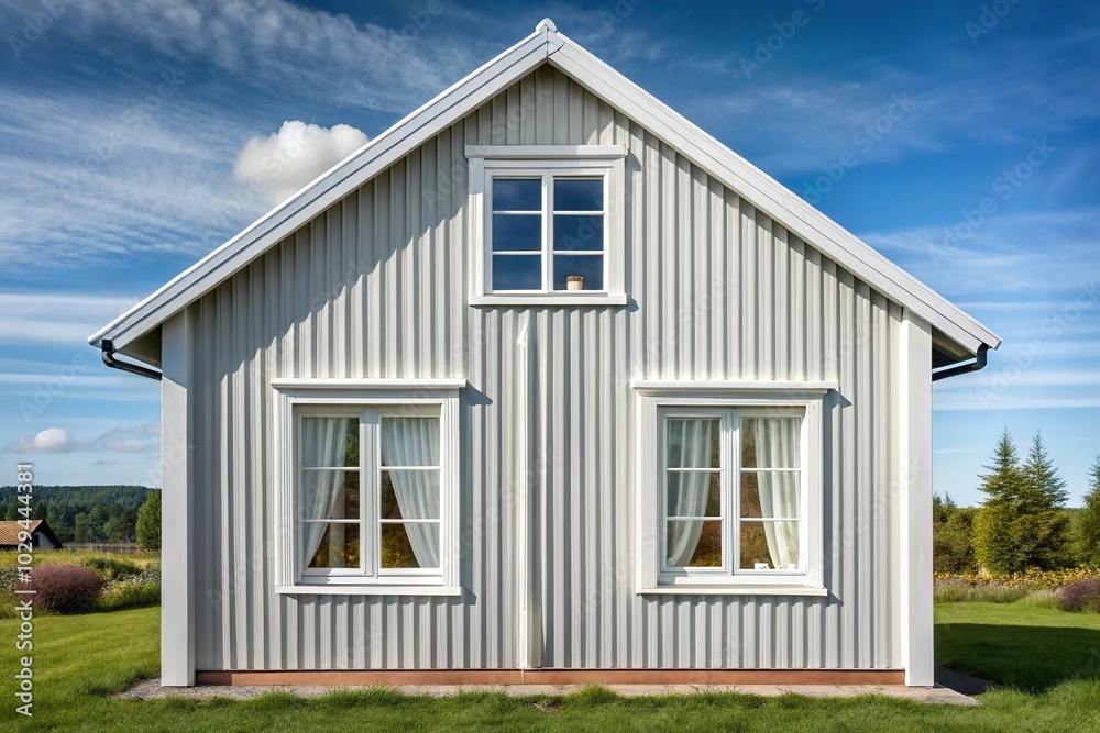 Nordic style house with simple curtains hanging in forced perspective Nordic style house with simple curtains hanging in forced perspective