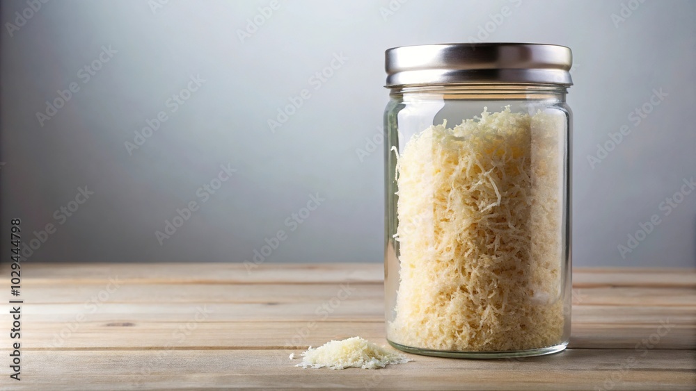 Shaker jar with Parmesan cheese on white background Shaker jar with Parmesan cheese on white background
