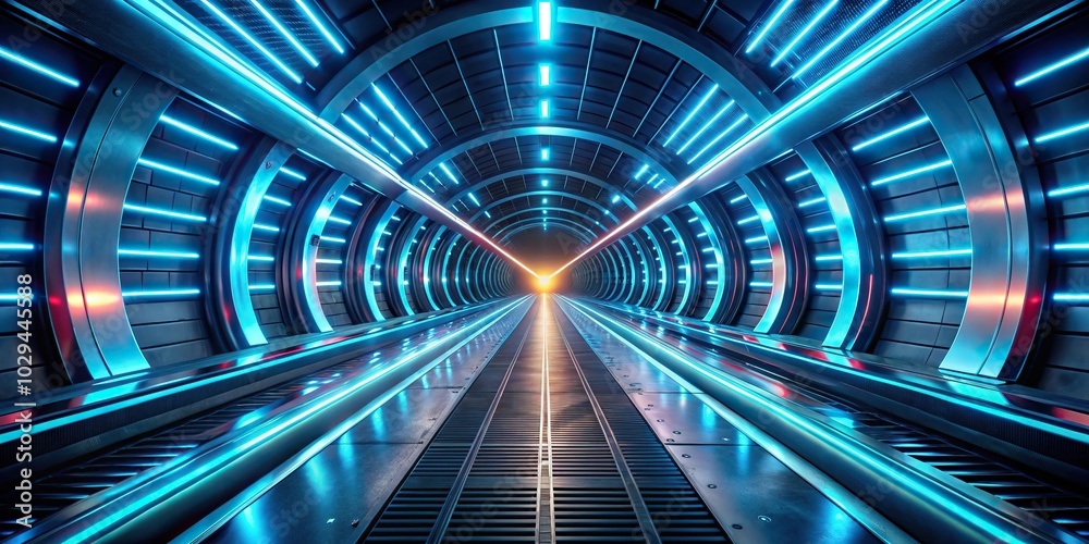 Sci-fi gaming background with light trails in tunnel from a low angle view Sci-fi gaming background with light trails in tunnel from a low angle view
