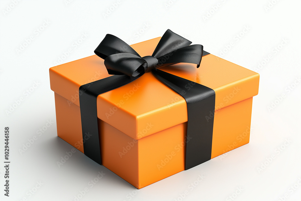 surprise gift box orange box with black bow on white background. anniversary, birthday, christmas, valentine surprise gift box orange box with black bow on white background. anniversary, birthday, christmas, valentine