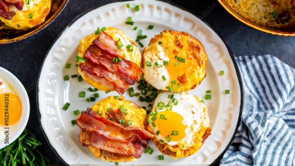 Muffins with bacon and egg. Muffins with bacon and egg.