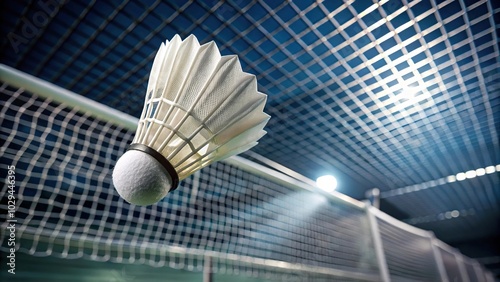 Shuttlecock floating near the net