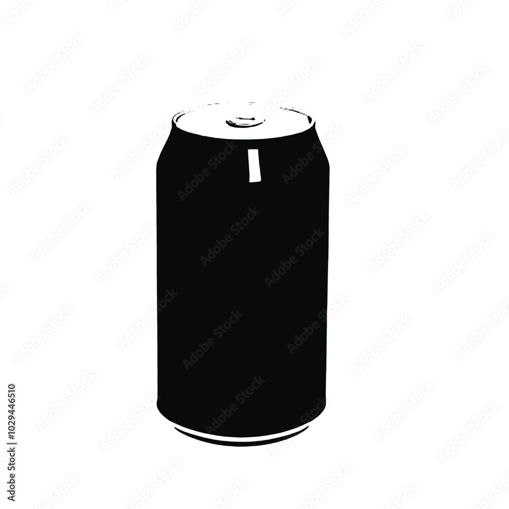 A black soda can with a silver lid, vector silhouette A black soda can with a silver lid, vector silhouette