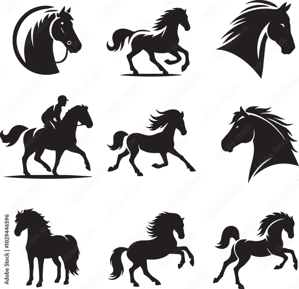 silhouette horse running, collection silhouette horse running, collection