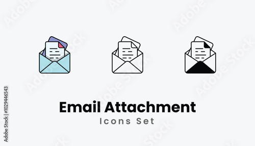 Email Attachment Icons thin line and glyph vector icon stock illustration