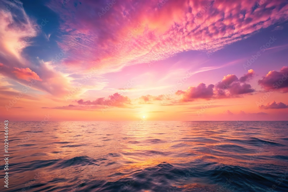 Ocean sunset background in pastel pink gradient colors