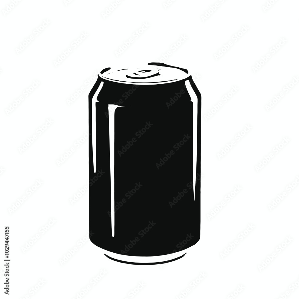 A black soda can with a silver lid, vector silhouette A black soda can with a silver lid, vector silhouette