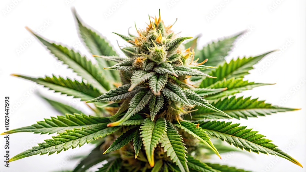 Recreational marijuana bud isolated on white background, close-up view Recreational marijuana bud isolated on white background, close-up view