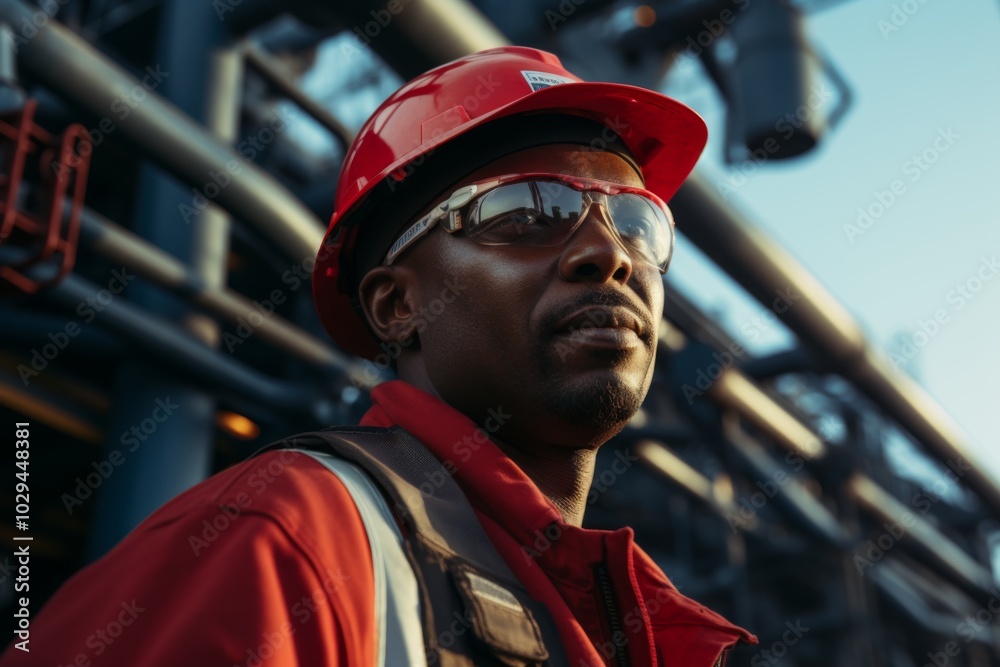 Portrait of a African American male worker on oil platform