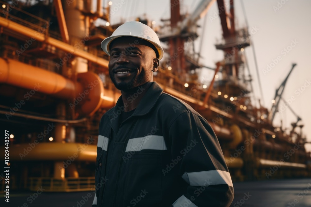 Portrait of a African American male worker on oil platform Portrait of a African American male worker on oil platform