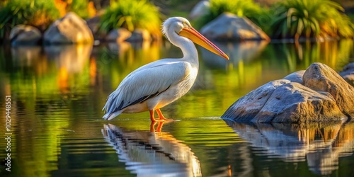 Majestic American White Pelican by Tranquil Lake: Nature Photography