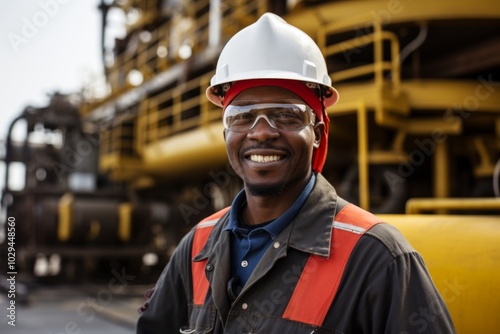 Portrait of a African American male worker on oil platform