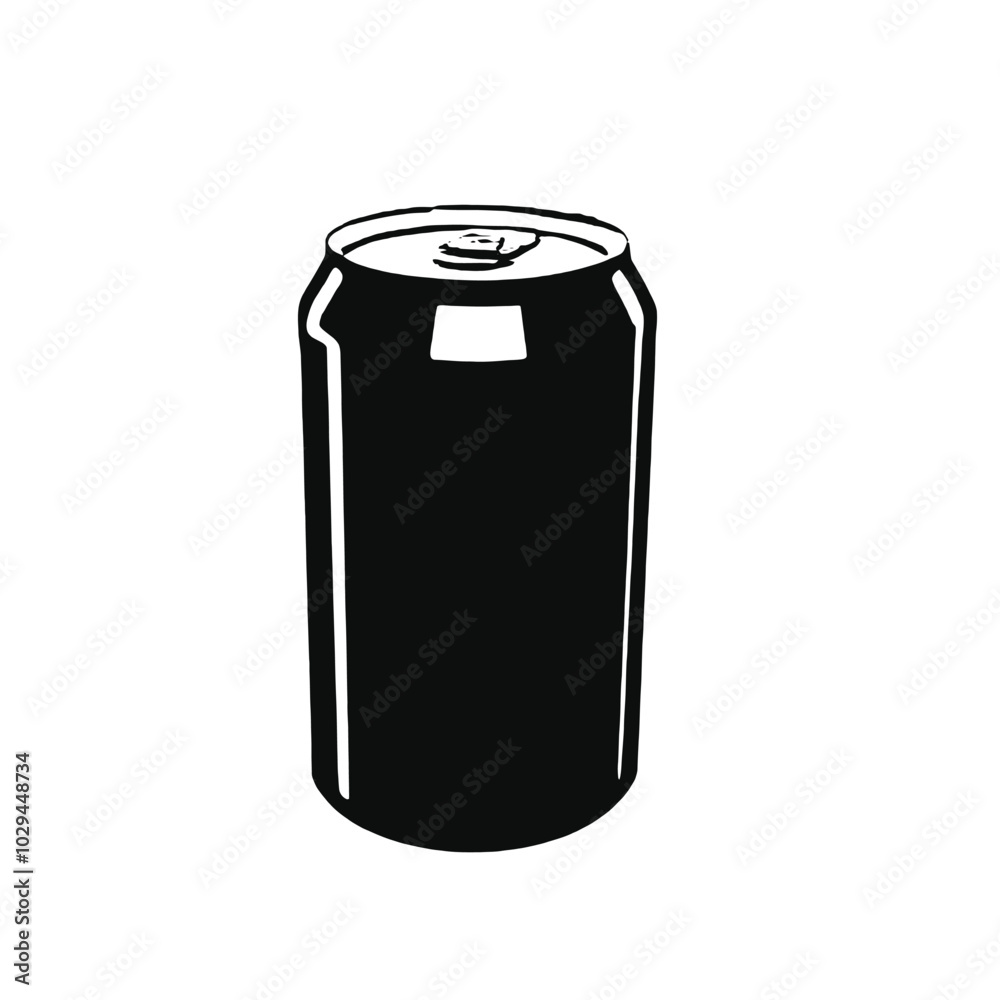 A black soda can with a silver lid, vector silhouette A black soda can with a silver lid, vector silhouette
