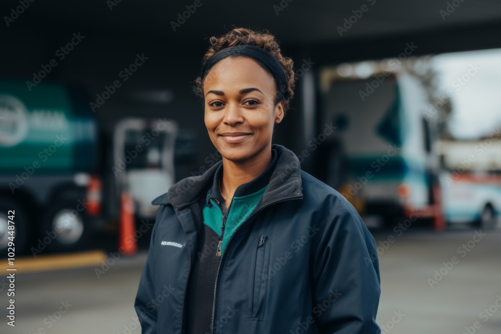Portrait of a middle aged African American female worker at gas station Portrait of a middle aged African American female worker at gas station