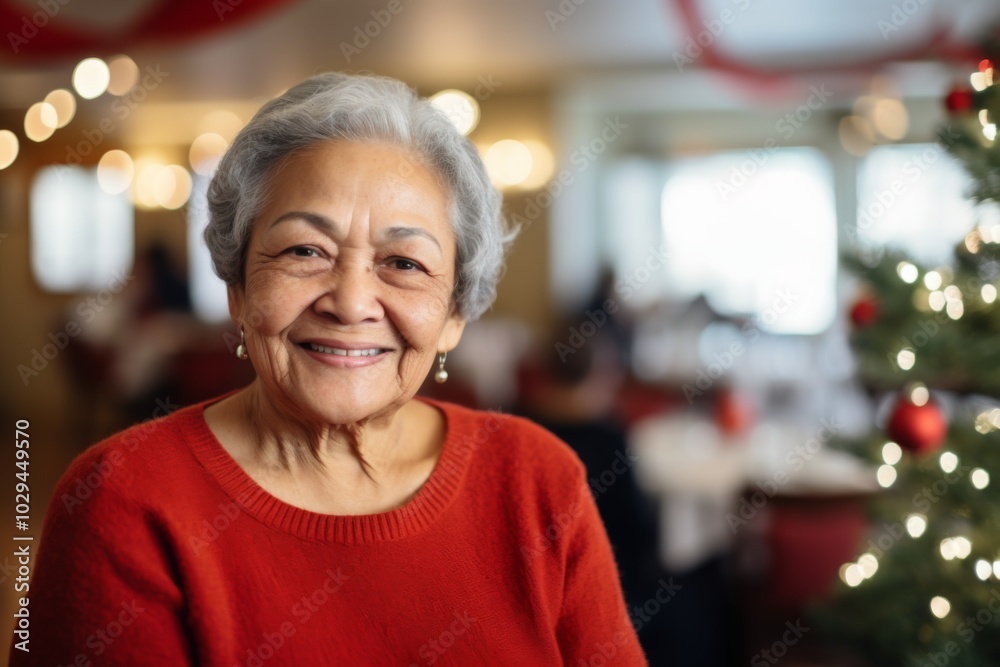 Portrait of a smiling Hispanic senior woman in nursing home during Christmas Portrait of a smiling Hispanic senior woman in nursing home during Christmas