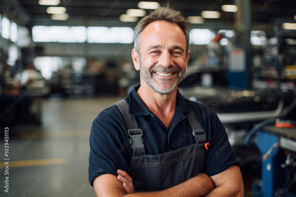 Portrait of a smiling middle aged African American car mechanic Portrait of a smiling middle aged African American car mechanic