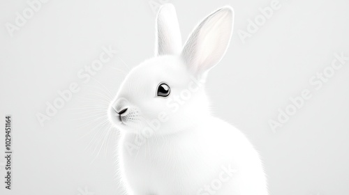  White rabbit with open eye and visible body in close-up