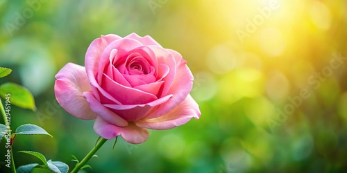 Silhouette of pink rose on green background