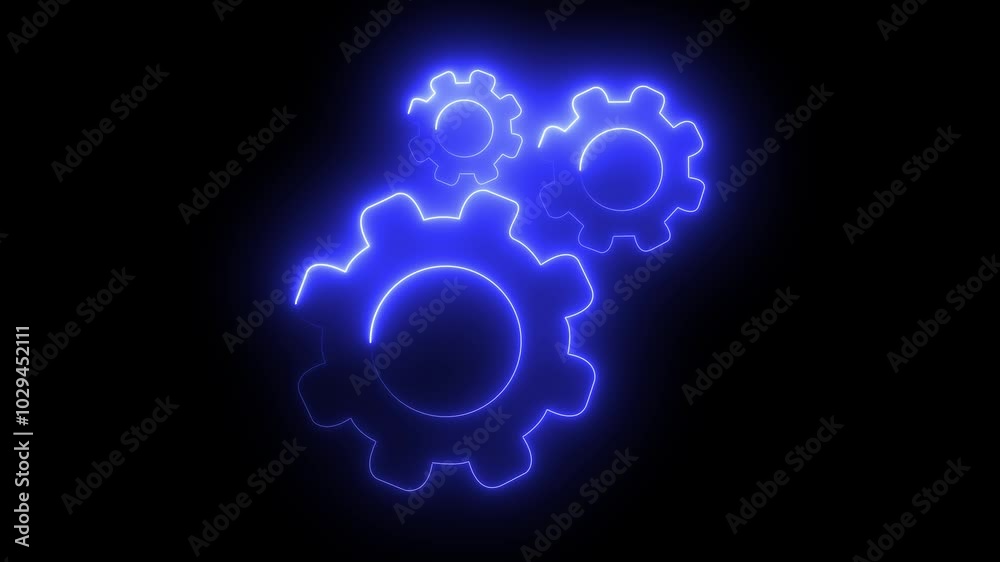 Three settings icon animation by blue neon on black background. Three settings icon animation by blue neon on black background.