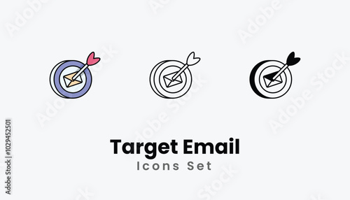 Target Email Icons thin line and glyph vector icon stock illustration