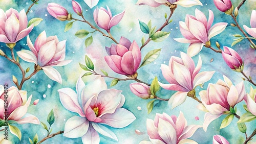 Soft watercolor magnolia pattern