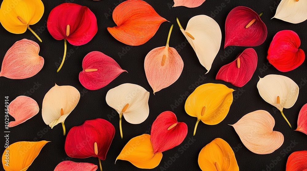 Close-up photo of a bouquet of multicolored flowers set against a dark background Close-up photo of a bouquet of multicolored flowers set against a dark background