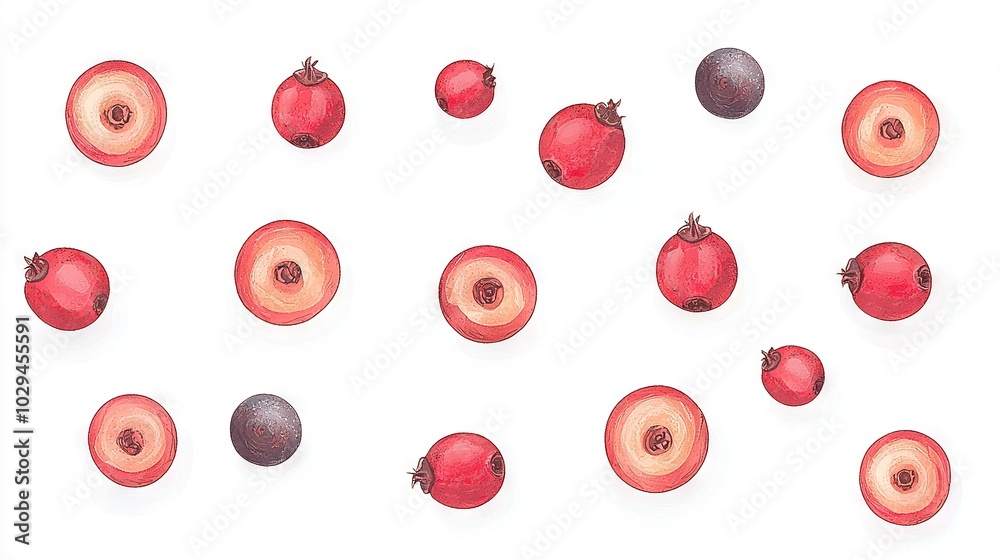 A cluster of pomegranates arranged on a white table against a white backdrop A cluster of pomegranates arranged on a white table against a white backdrop