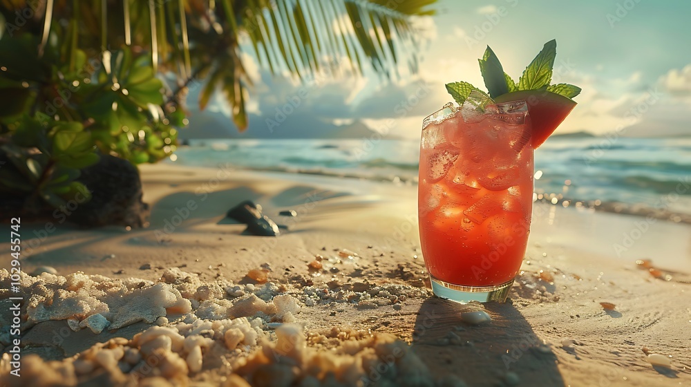 Refreshing drink on a tropical beach Refreshing drink on a tropical beach