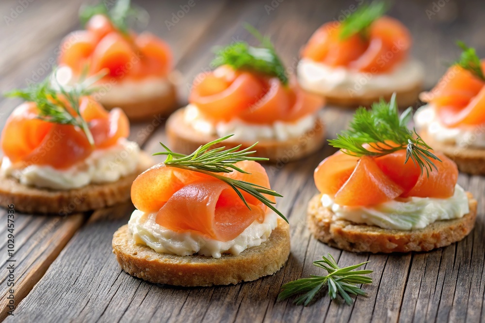 Smoked salmon canapes with cream cheese and dill Smoked salmon canapes with cream cheese and dill