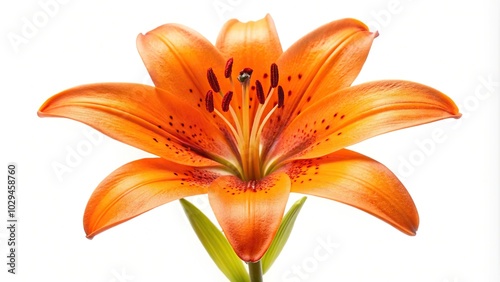 Orange lily flower isolated on white background, symmetrical